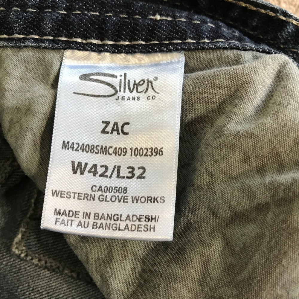 Silver Jeans Mens 42x32 (42x29) Zac Relaxed Straight Leg Stretch Blue Dark Denim - Picture 11 of 16